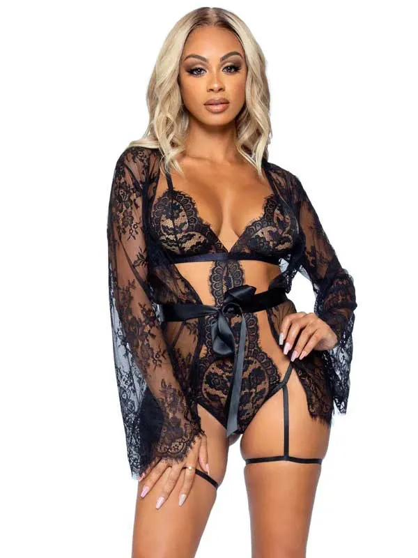 Leg Avenue Anal All Romance Lace Teddy and Robe Set Black Leg Avenue Anal All Romance Lace Teddy and Robe Set Black