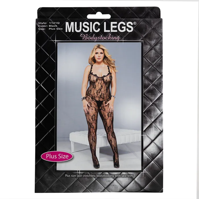 Music Legs Sheer Lace Trim Crotchless Bodystocking Curvy Music Legs Bodystockings Playsuits